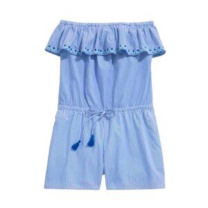 Vineyard Vines Ruffle Romper Size Small Vertical Striped Blue White Cotton Short